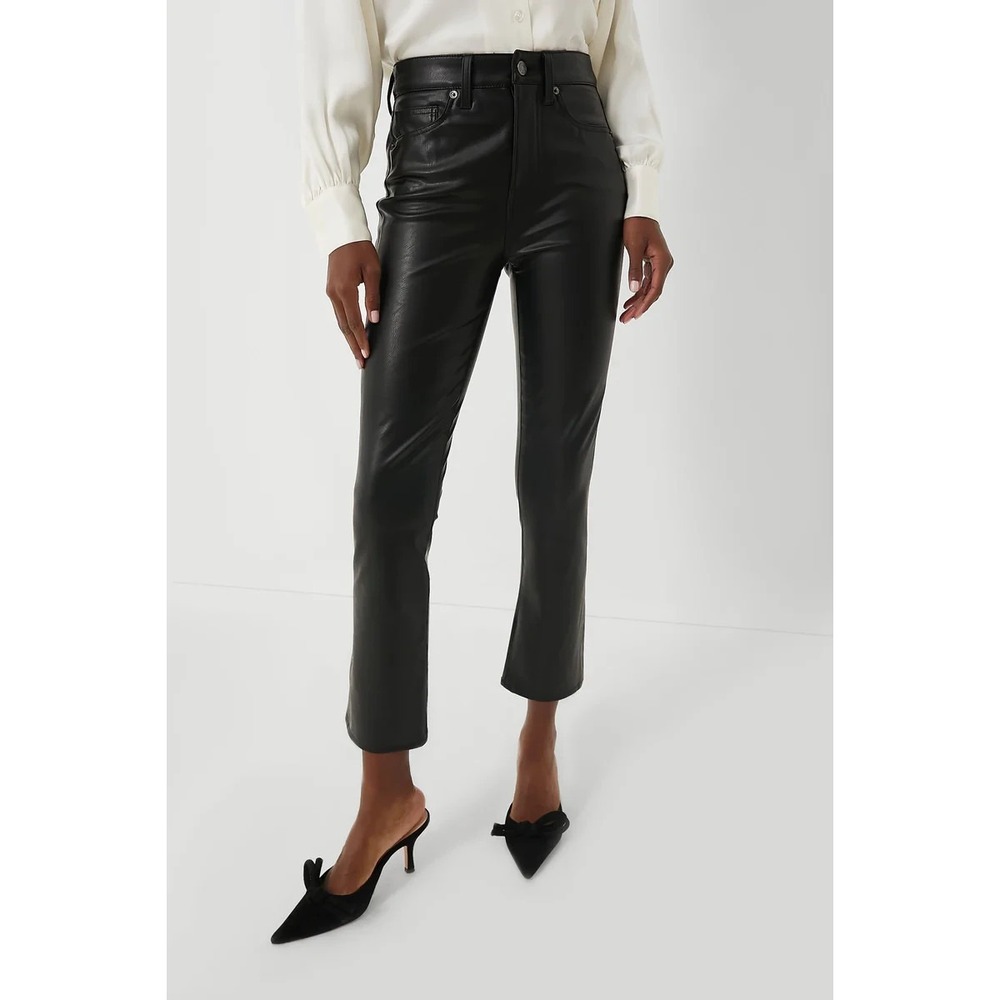 Veronica Beard Carly High Rise Kick Flare Black Vegan Faux Leather Pants Size 30